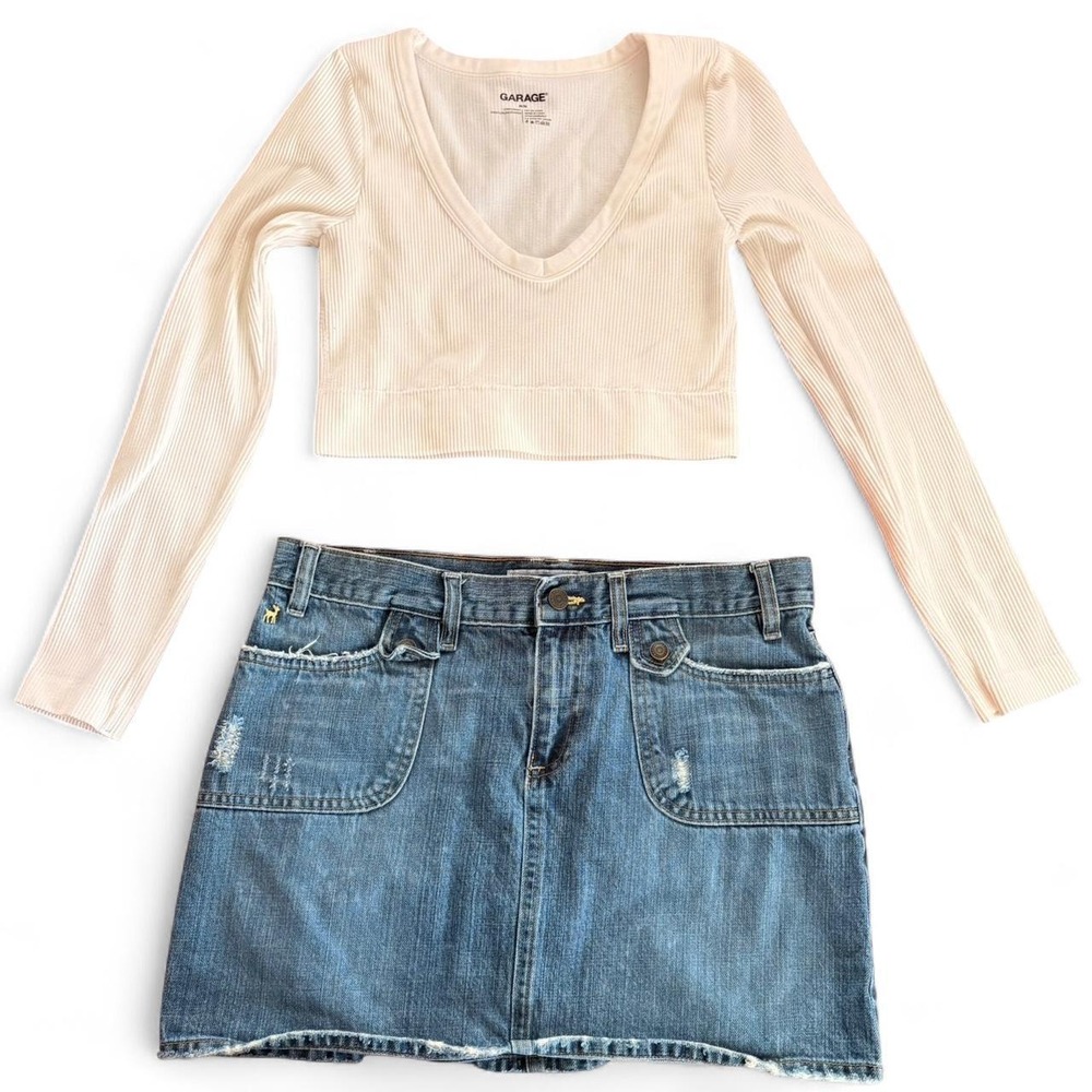 Garage White Ribbed Long Sleeve Crop Top Size Medium